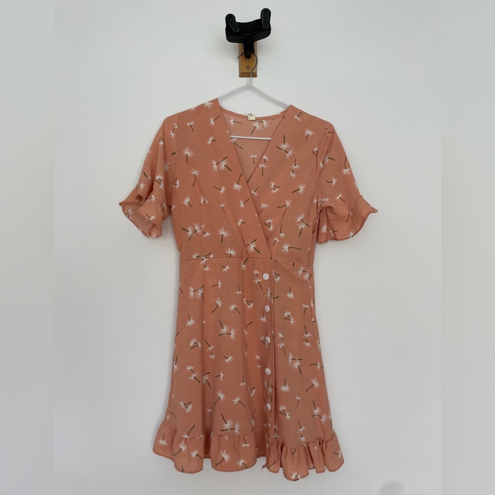 K. Peach Dandelion Print Wrap Mini Dress Women’s S